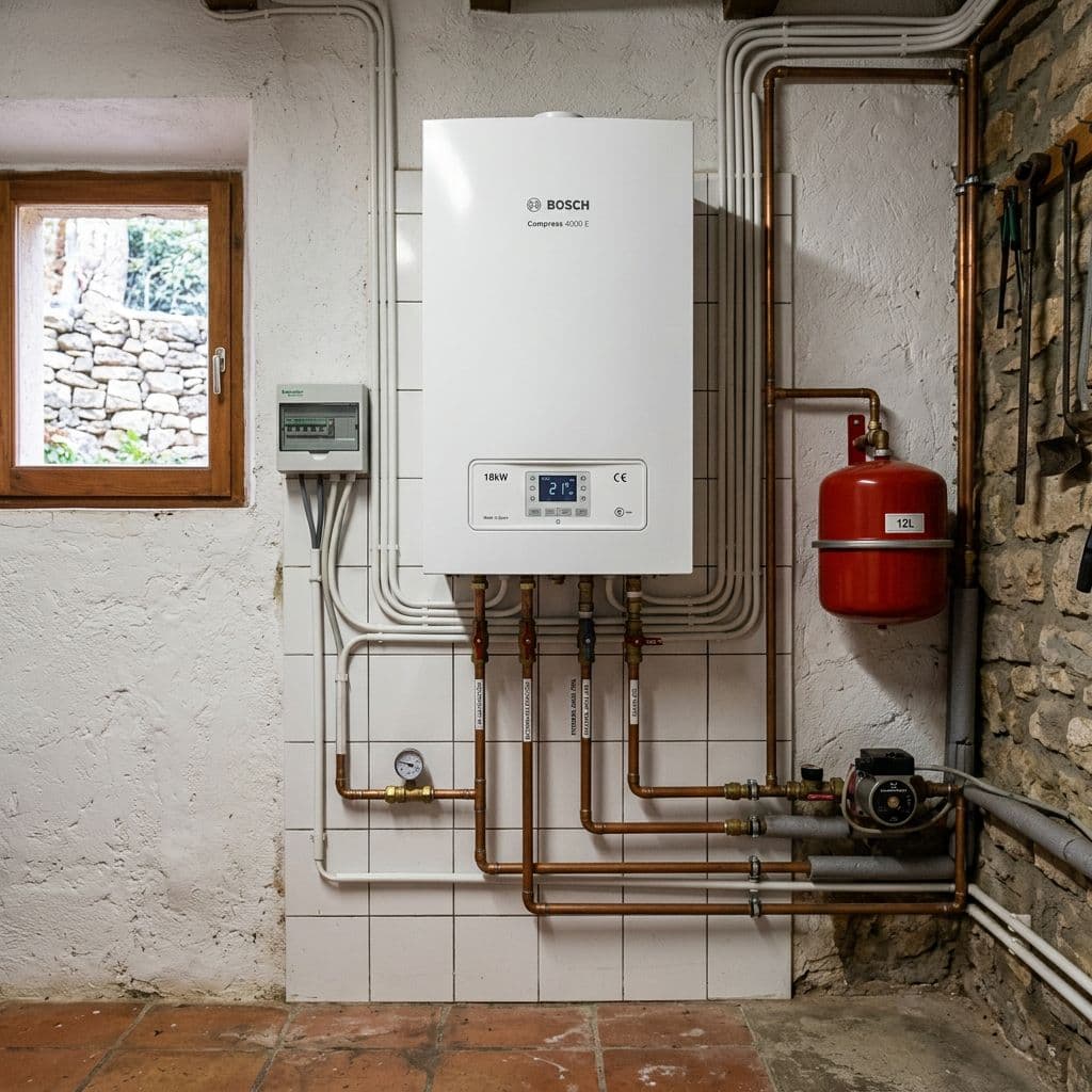 Caldera eléctrica instalada en el cuarto técnico de una vivienda como sistema de calefacción