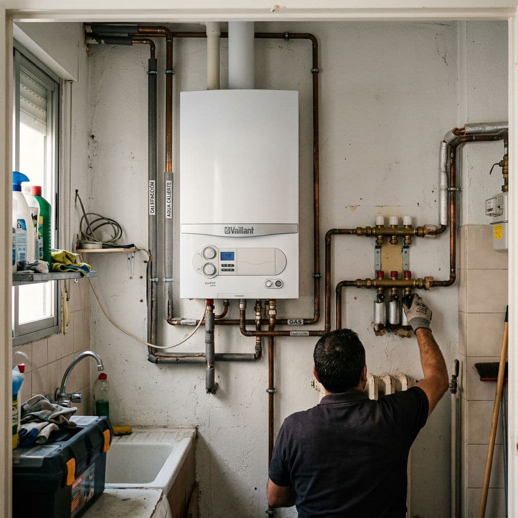 Caldera de gas de condensación instalada en un piso con suministro de gas ya conectado