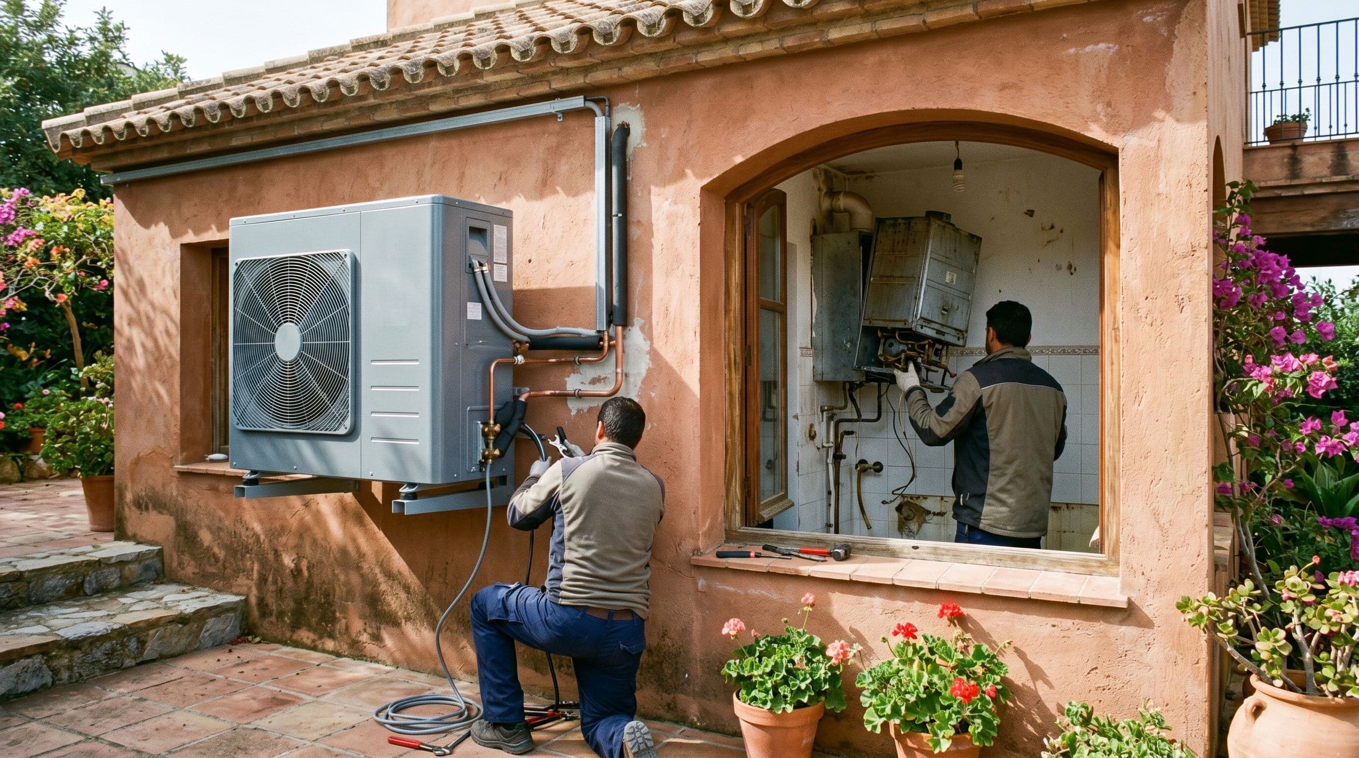 Sustitución de una caldera de gas por una bomba de calor de aerotermia en una vivienda española.