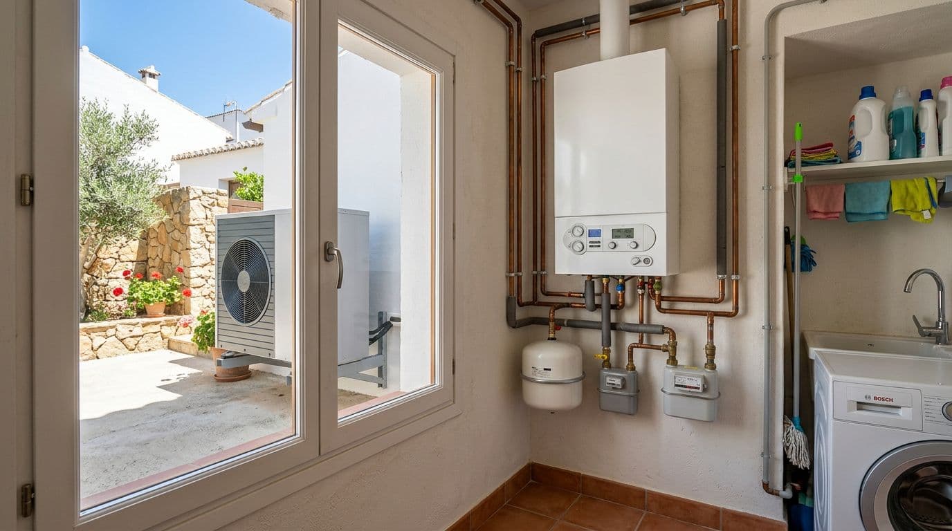 Comparativa visual de sistemas de calefacción para vivienda, caldera de gas y bomba de calor de aerotermia