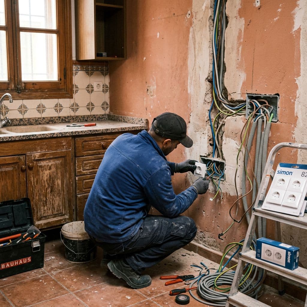 Renovación del cableado y los mecanismos eléctricos de una cocina