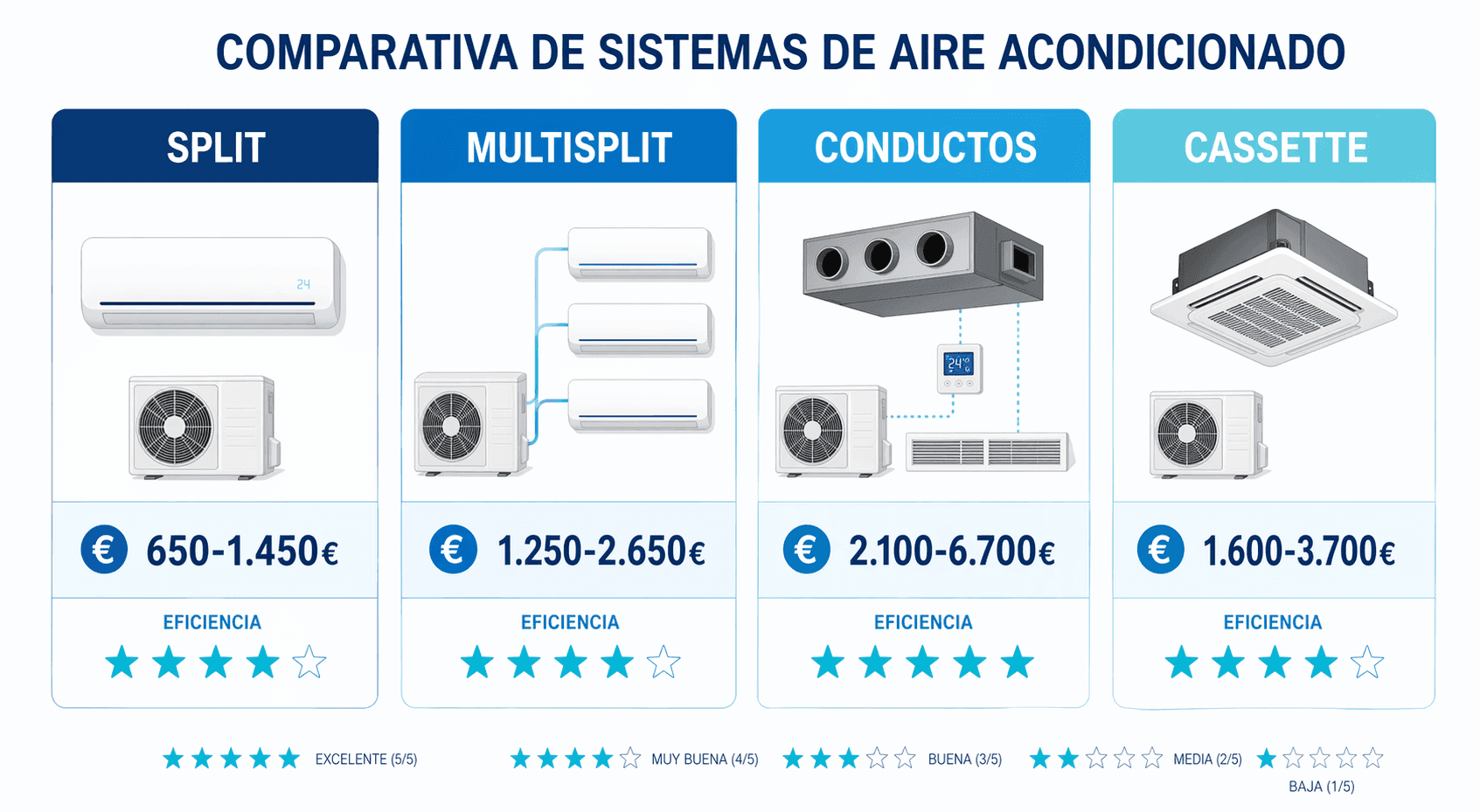 tabla comparativa precios por tipo de aire acondicionado