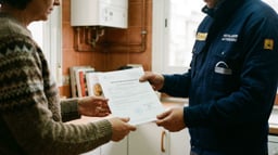 Instalador autorizado entregando el certificado de instalación de gas tras la inspección