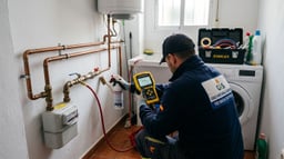 Técnico autorizado realizando una prueba de estanqueidad durante la revisión de una instalación de gas