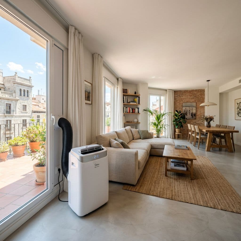 Aire acondicionado portátil premium de 13000 BTU para salón comedor amplio español con instalación profesional del kit de ventana